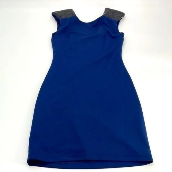 UEC Guess navy blue sleeveless cocktail dress faux leather detail size small - Picture 5 of 12